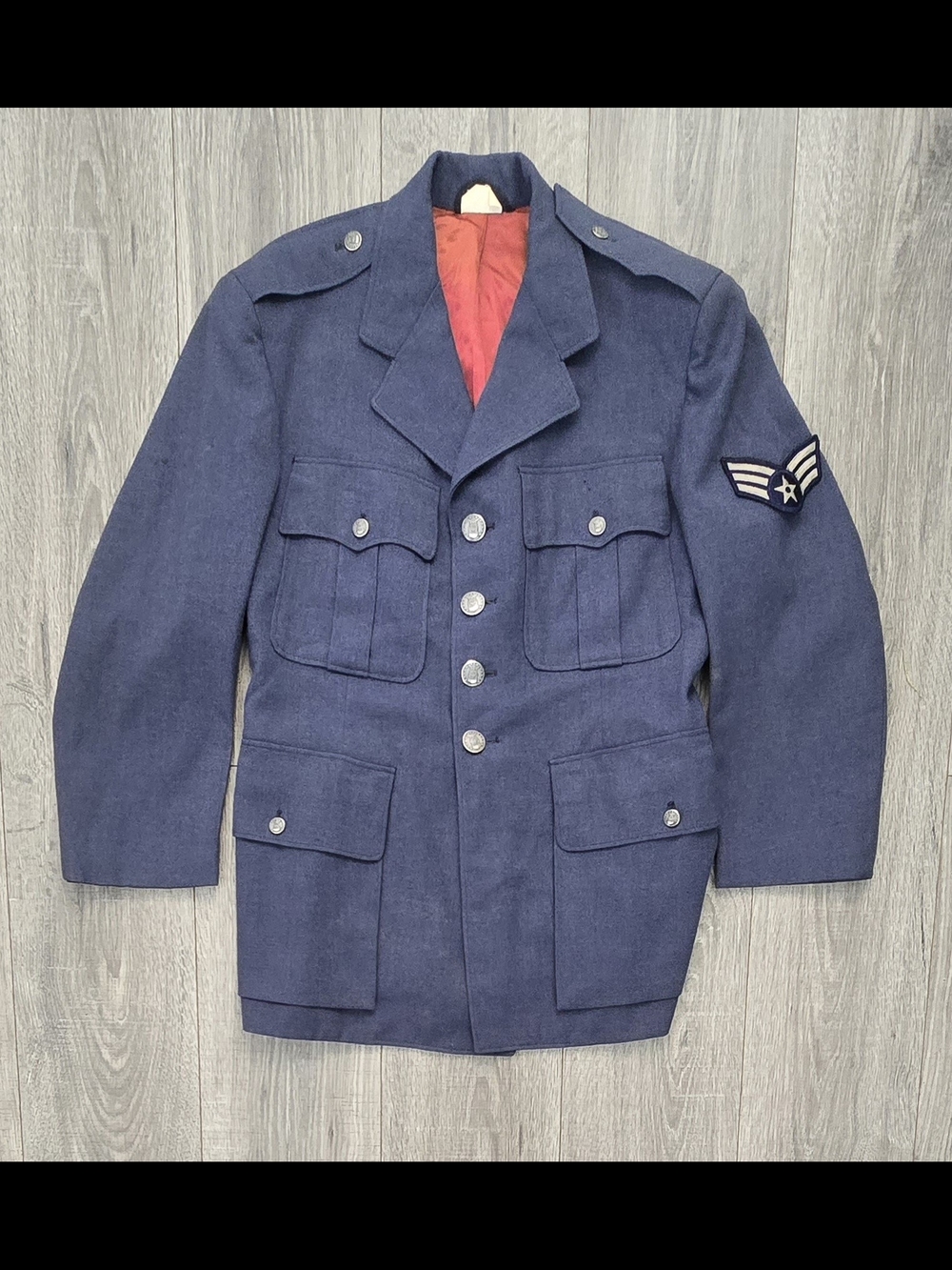 Vintage USAF Air Force Dress Blue Wool Service Coat 39XS Staff Sergeant Military